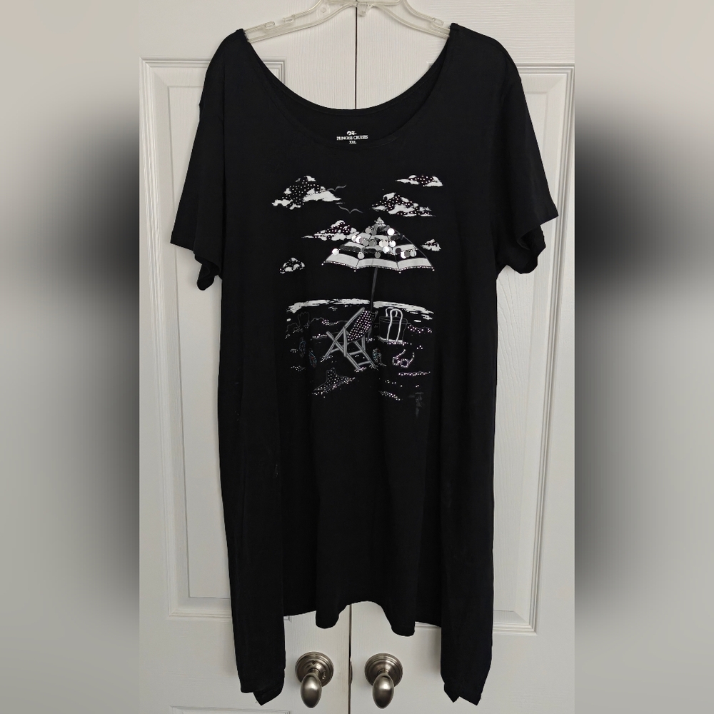 Black Beach Graphic Midi Dress - Women XXL